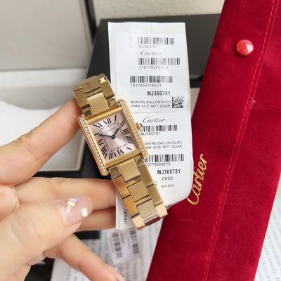 Cartier Tank Solo Stainless Steel 24MM Imported Quartz Movement Gold Strap Women Square Watch